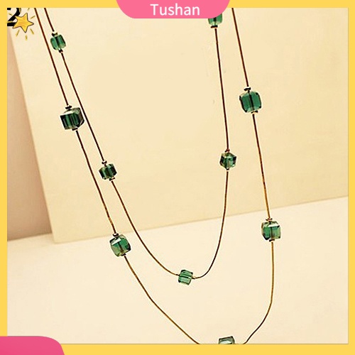 Dây chuyền hợp kim dạng dài đính đá vuông thời trang cho nữ