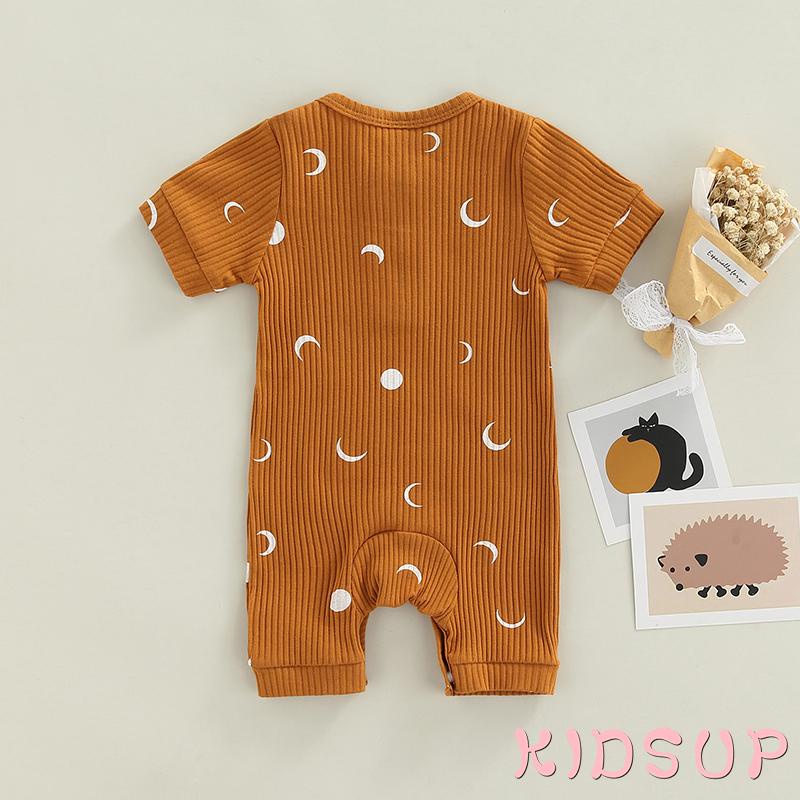 Bộ Áo Liền Quần Tay Ngắn Cổ Tròn In Hình Mặt Trăng Hoạt Hình Dành Cho Bé Sơ Sinh 7 Tuổi