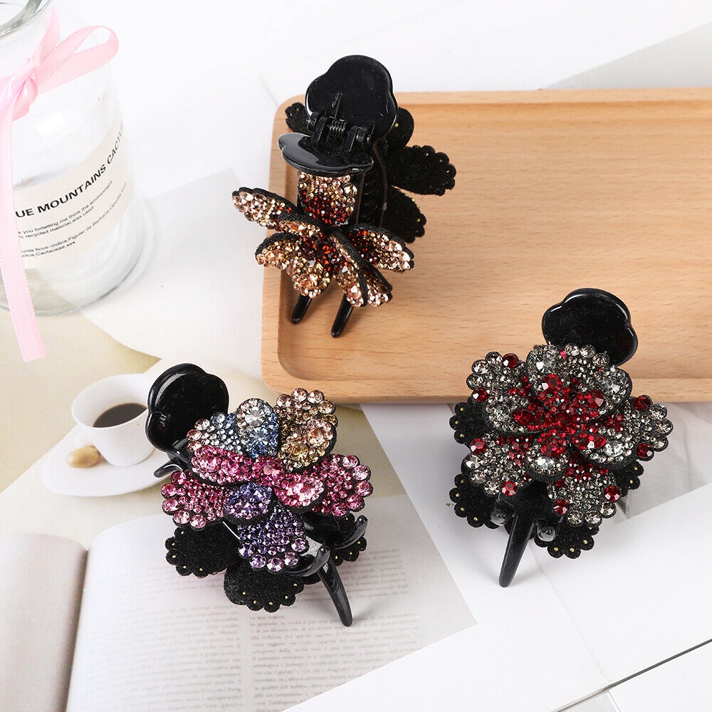 Kẹp tóc hình hoa đính đá phong cách xinh xắn thời trang cho nữ
