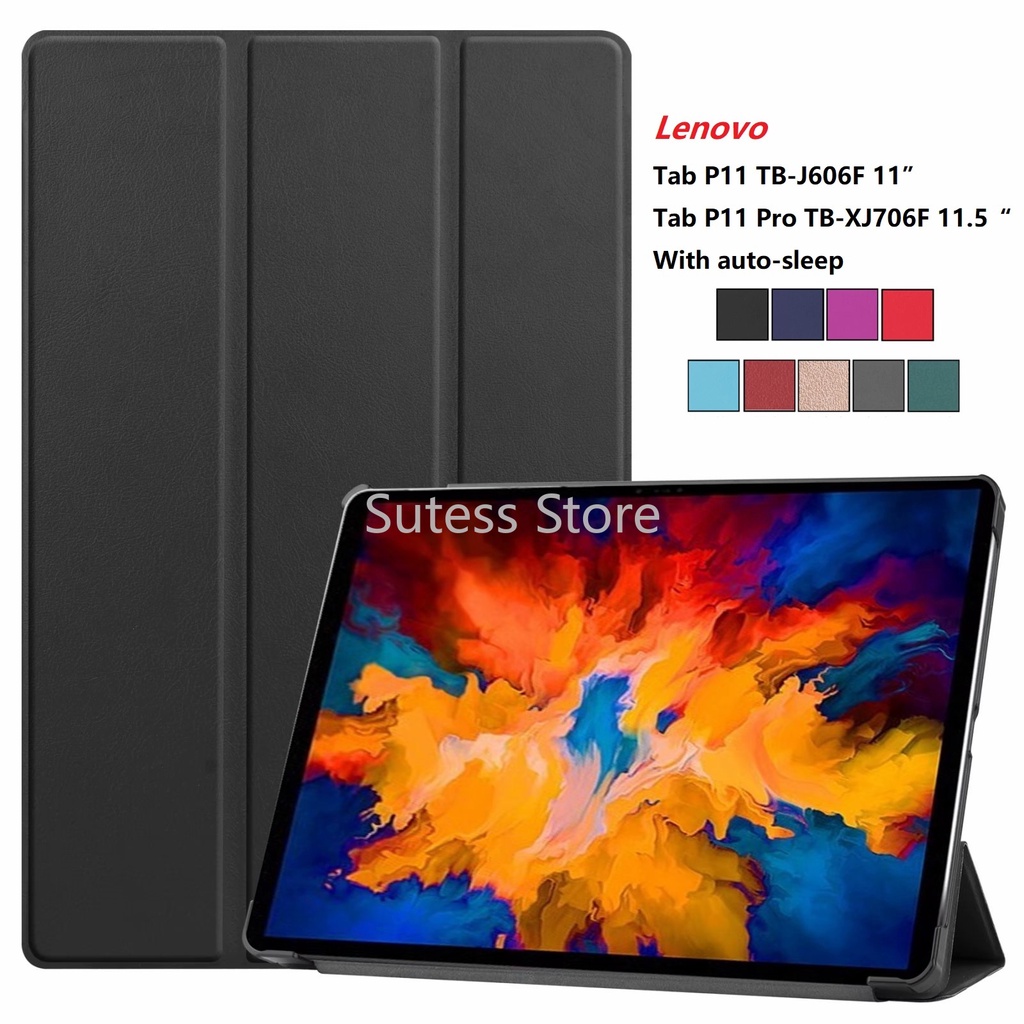Lenovo Tab P11 Pro TB-XJ706F 11.5 inch P11 TB-J606F 11 inch Pure Color Smart Leather Flip Cover Auto sleep Stand Magnetic Tablet Case