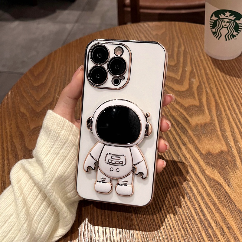 Ốp Điện Thoại TPU Mạ Điện In Hình Phi Hành Gia Kèm Giá Đỡ Cho IPhone 13 12 11 Pro Max XS Max