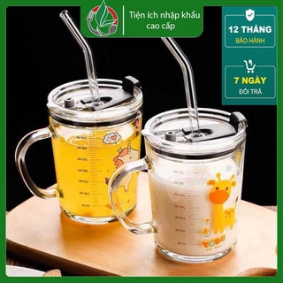 Cốc pha sữa cho bé-cốc thủy tinh chia vạch tiện lợi (tặng kèm ống hút sillicone)
