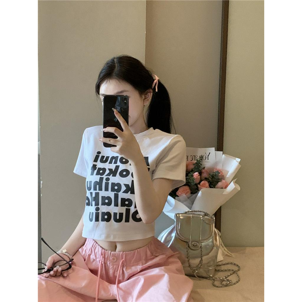 Áo Thun Cộc Tay Cổ Tròn Dáng Ôm In Chữ 63371