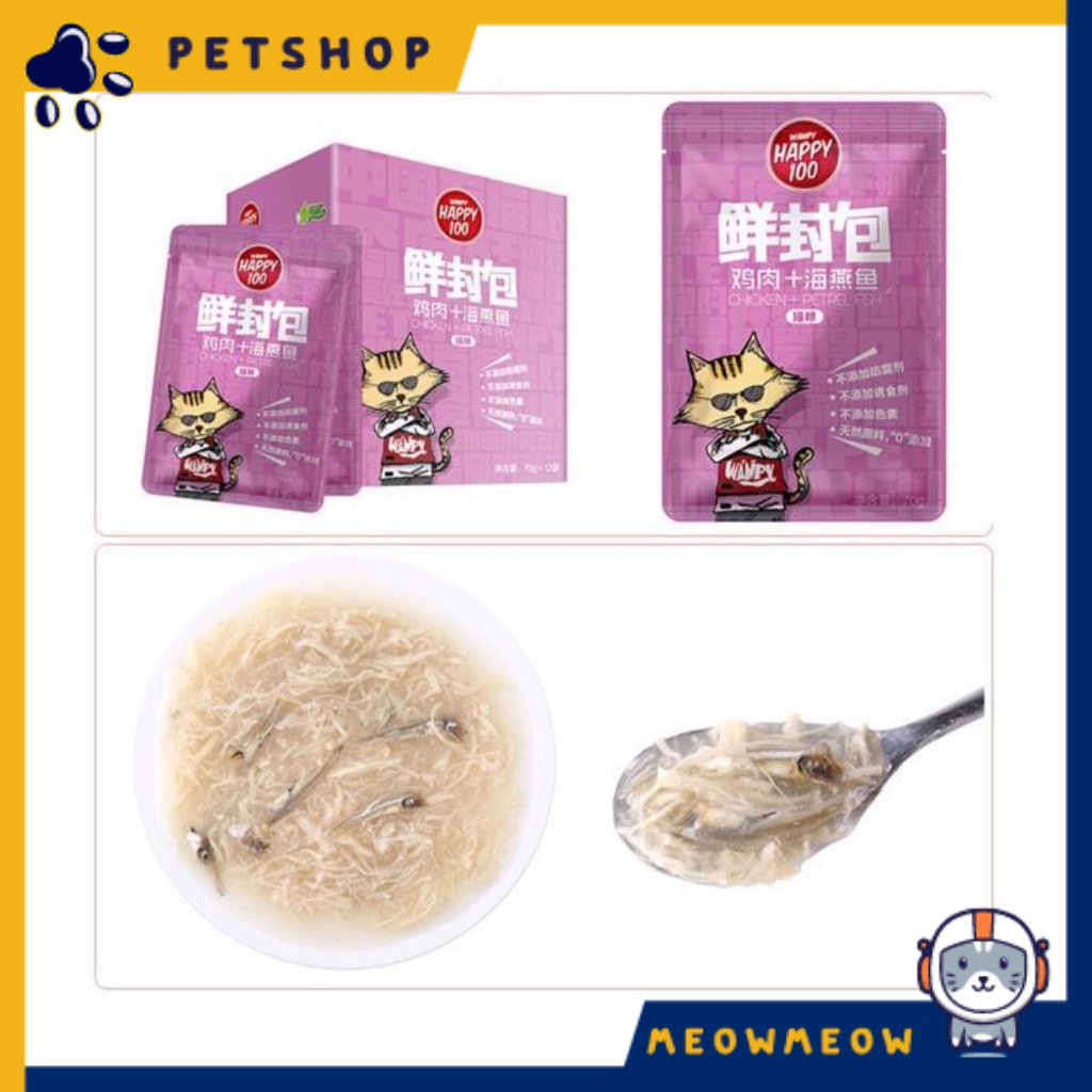 Pate cho mèo Wanpy happy 100 | Túi 70G | Pate dinh dưỡng dành cho mèo.