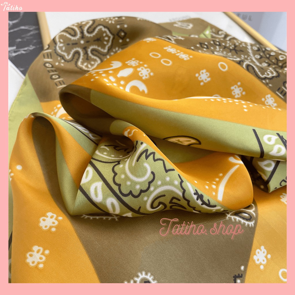 [Hàng Xịn, Giá Tốt] Khăn Bandana Lụa, Khăn Turban Cao Cấp Họa Tiết Tế Bào - Chất Liệu Chiffon 70x70cm - Mã B003
