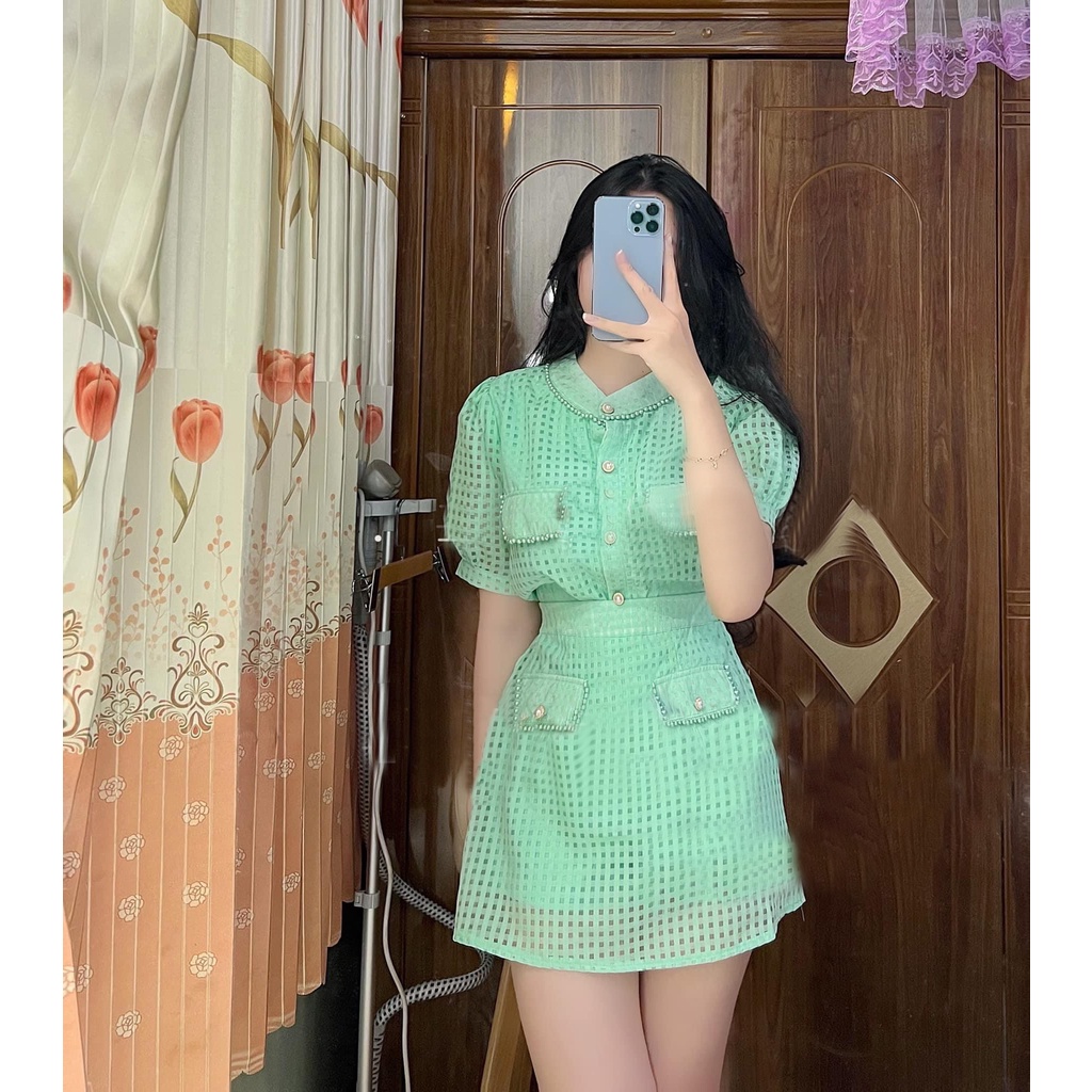 Set bộ nữ,set dự tiệc áo kèm chân váy 4 màu tiểu thư dễ thương