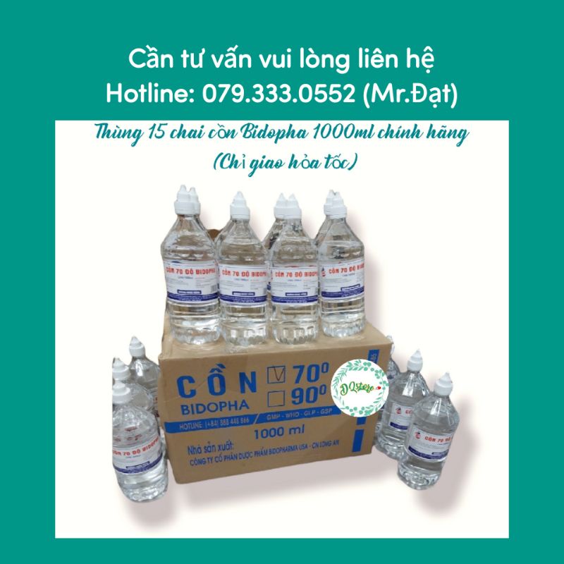 [CHỈ GIAO HỎA TỐC] Thùng 15 chai cồn khử khuẩn 70 độ Bidopha 1000ml rửa tay, sát khuẩn (chưa kèm vòi)