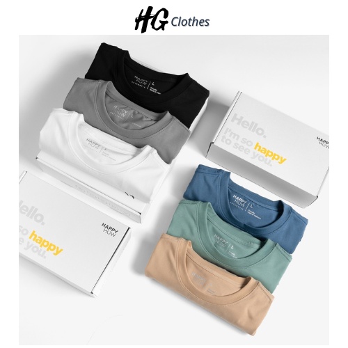 Áo thun nam cổ tròn Happy, Chất liệu co giãn 4 chiều dày dặn, Form regular fit