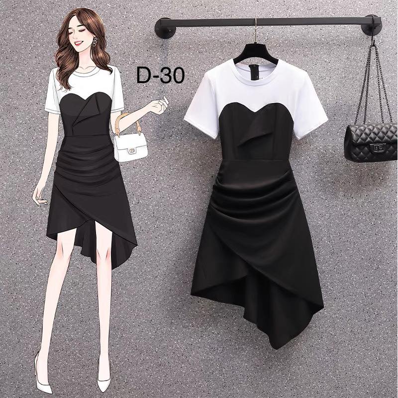 Đầm bigsize Hằng Plus Váy bigsize đuôi cá đen phối trắng dúm phần bụng che khuyết điểm - VDTDC