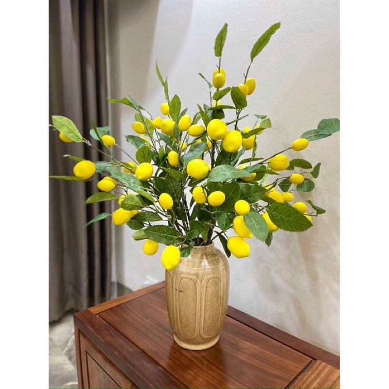 Cành Quả Chanh Giả Phong Cách Tây Âu - Cành 7 Quả, Dài 100cm Thân Mốc Vỏ Sần