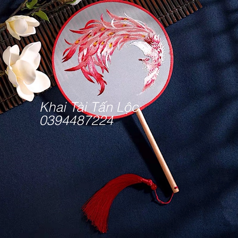 Quạt tròn cổ trang Tô Châu thêu 2 mặt hỏa Phượng hoàng
