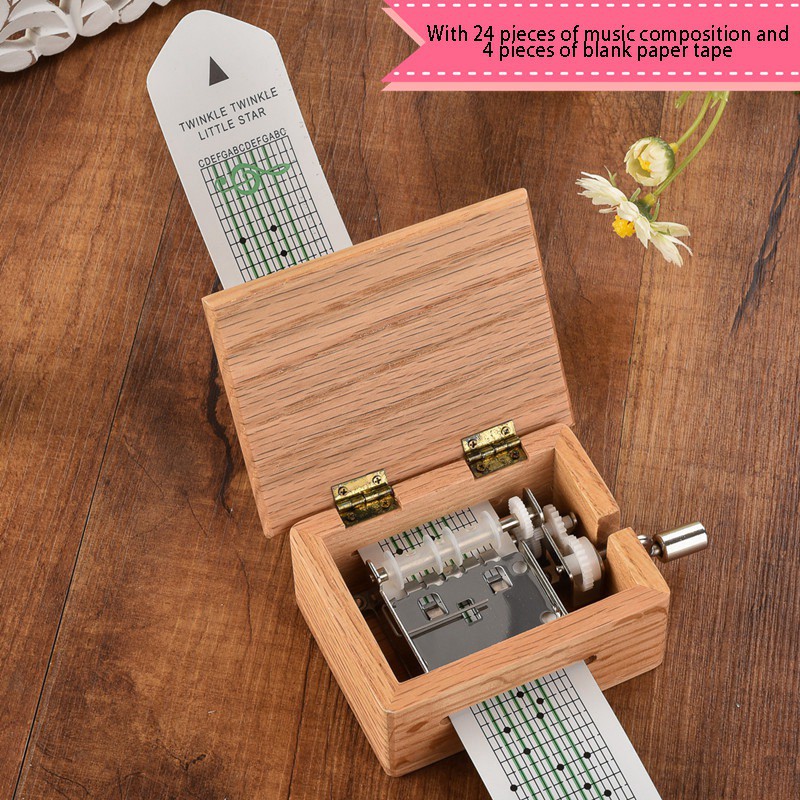 New Stock 15 Tone DIY Hand-Cranked Music Box Wooden Box with Hole Puncher