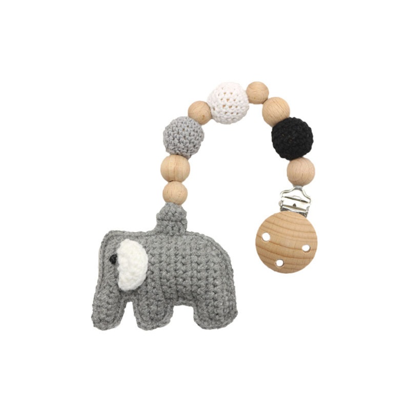 Giá Đỡ Núm Vú Giả / Núm Vú Giả Bằng Chuỗi Hạt Gỗ Hình Chú Voi Dễ Thương DIY Không BPA Dành Cho Bé Mọc Răng