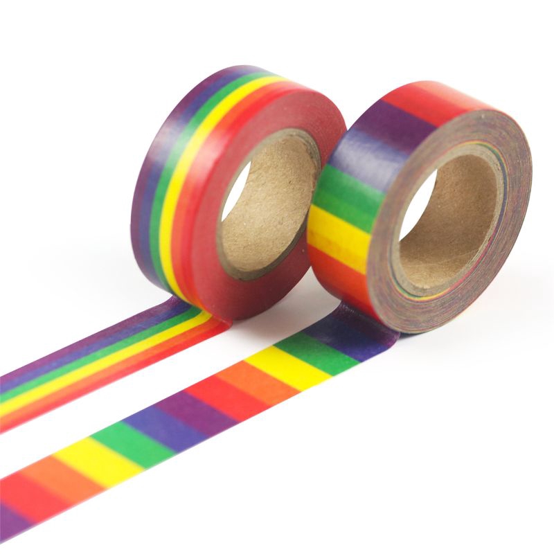 Cuộn Băng Dính Washi Tape 15mm Màu Cầu Vồng Trang Trí