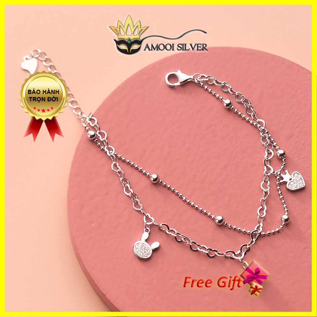 Lắc tay bạc S925 dây đôi thỏ bunny - Amooi Silver AT74