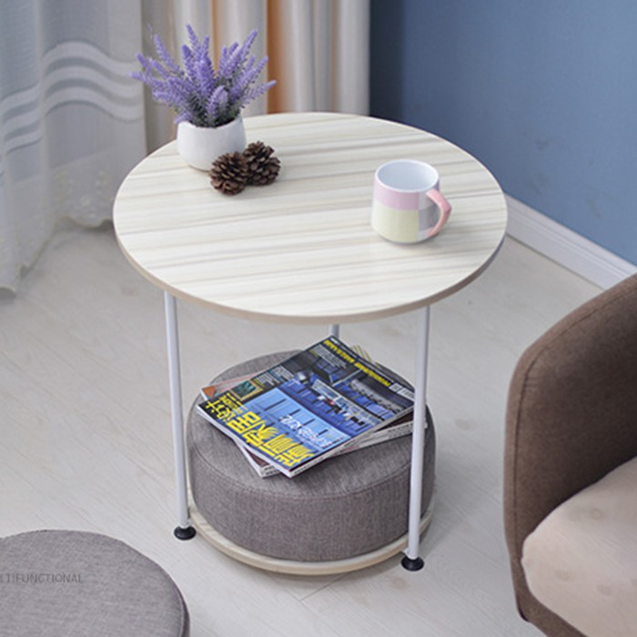 Bàn tròn gỗ uống trà cà phê kèm hai đệm tiết kiệm không gian trang trí nội thất phòng khách phòng ngủ căn hộ