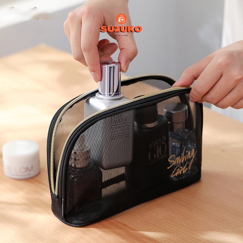 Túi đựng đồ trang điểm mỹ phẩm du lịch, makeup skincare cá nhân mini lưới trong suốt MY01