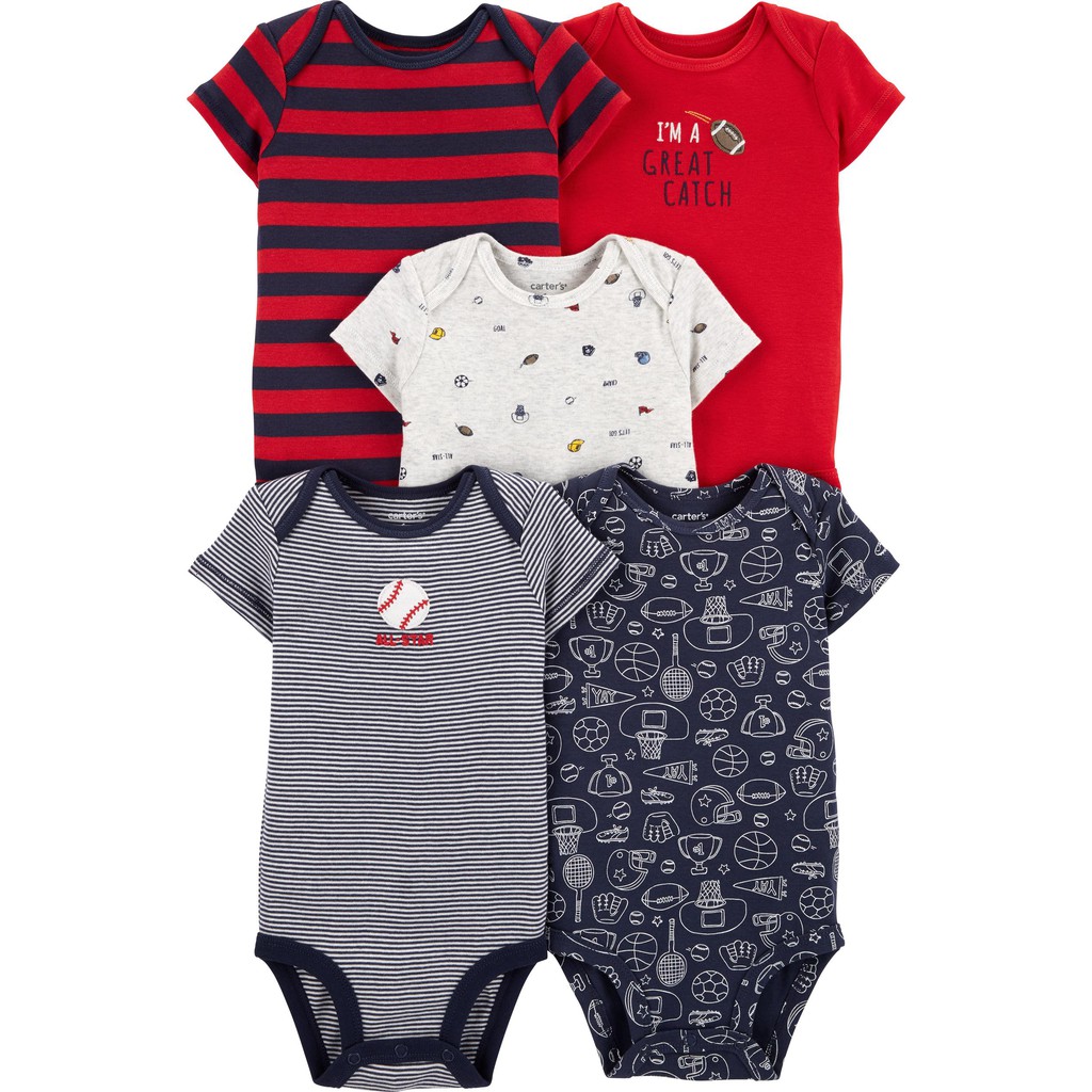 [Hàng Chính Hãng] Áo Liền Quần Carter's Bé Trai,Sport Bodysuite , 3M,12M,18M,24M,Combo 5 cái, Nhập Khẩu Mỹ.