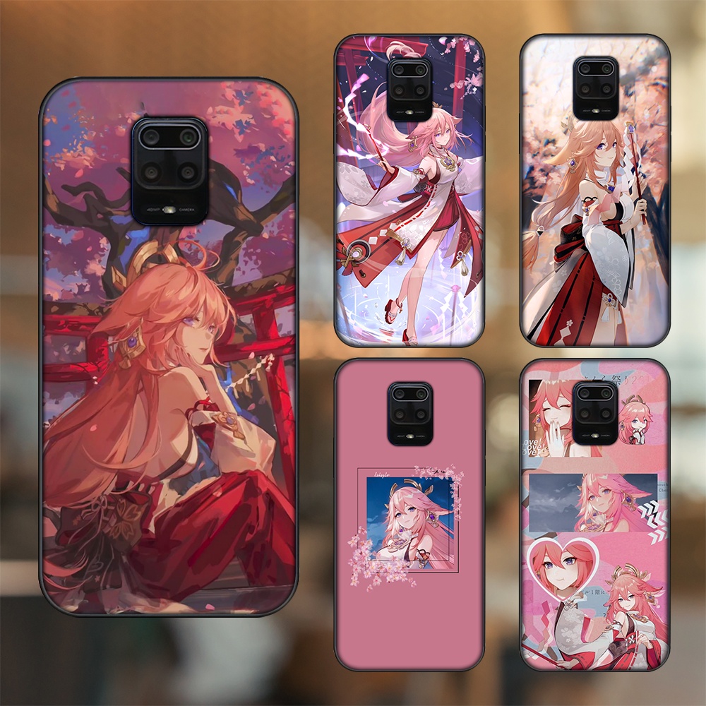 Ốp lưng Xiaomi Redmi Note 9s, Note 9 Pro viền đen in hình Yae Miko Genshin Impact