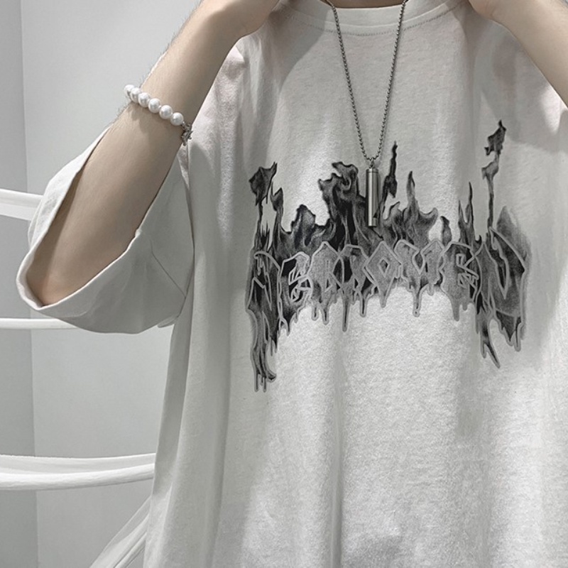 Áo Thun Nam Ngắn Tay Cổ Tròn In Chữ Phong Cách Hip hop Thời Trang Size M-5XL