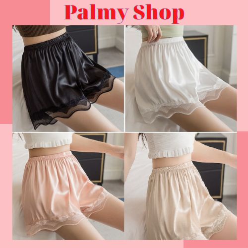 Set 3 Quần đùi nữ lụa phối ren gợn sóng, mềm mịn gợi cảm - mặc nhà bigsize