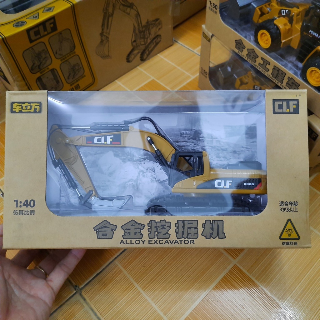 Mô hình xe cẩu xúc mini bằng hợp kim nhựa có đèn xe đồ chơi trẻ em