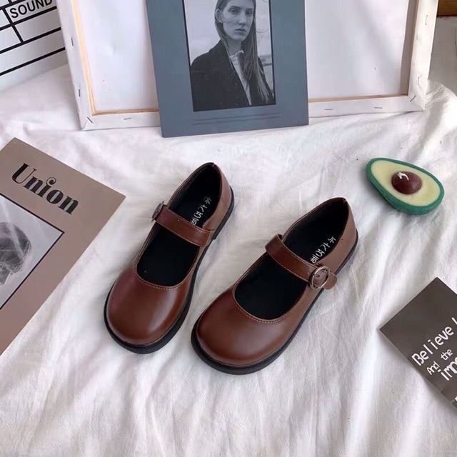 U069 Giày ULZZANG quai ngang bằng da khoá tròn đế bệt (ảnh chụp thật ở cuối) | BigBuy360 - bigbuy360.vn