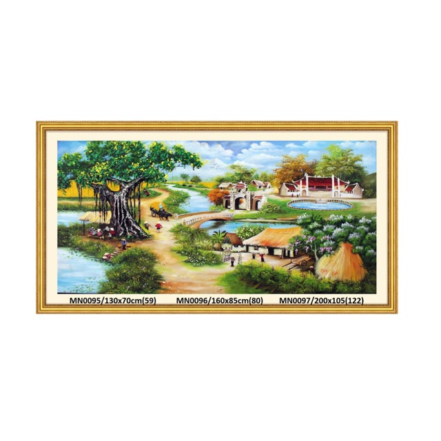 Tranh thêu làng quê 160x85cm sỉ= lẻ