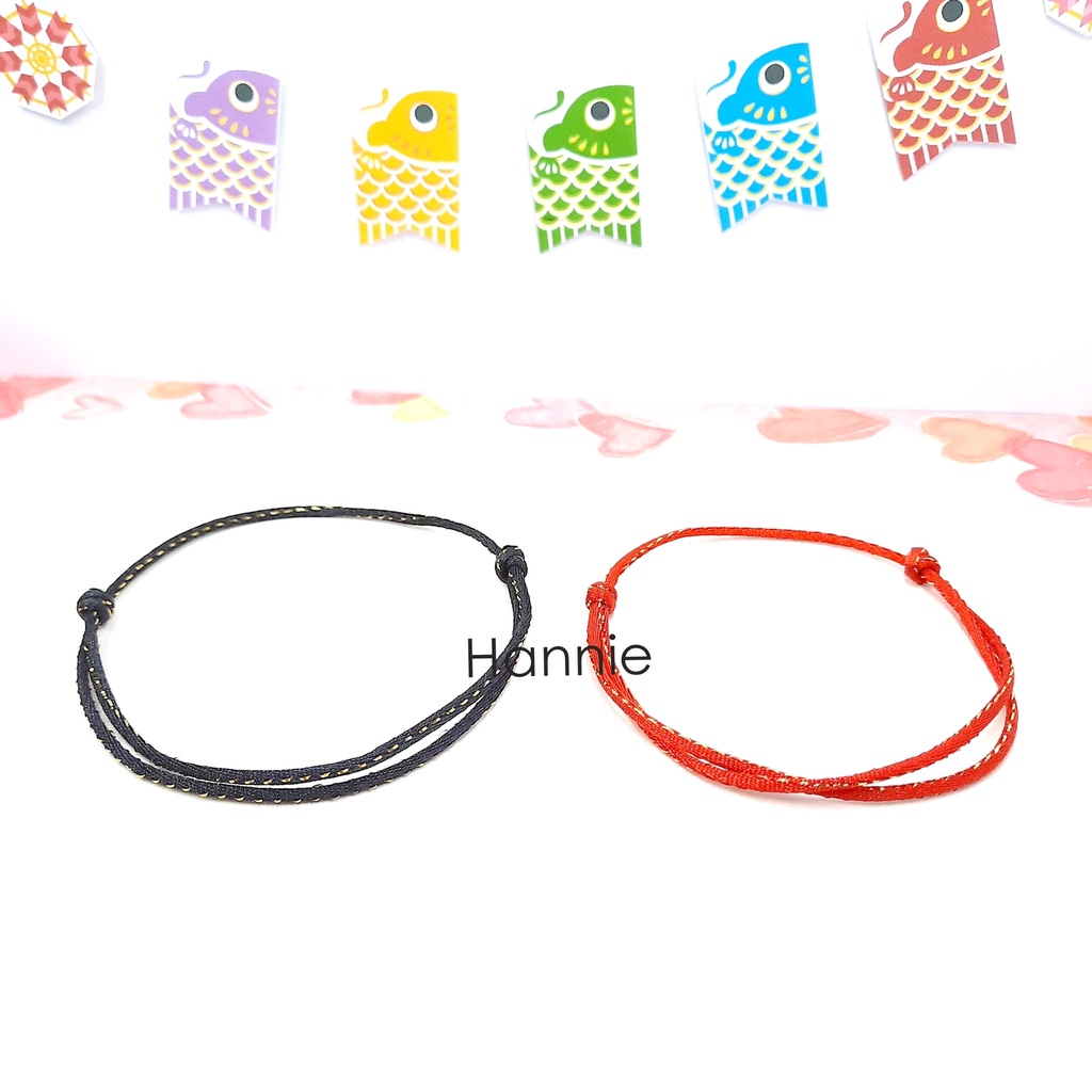 (Đỏ/Đen) Vòng chân chỉ đỏ/đen kim tuyến may mắn khóa trượt đeo chân nam nữ handmade