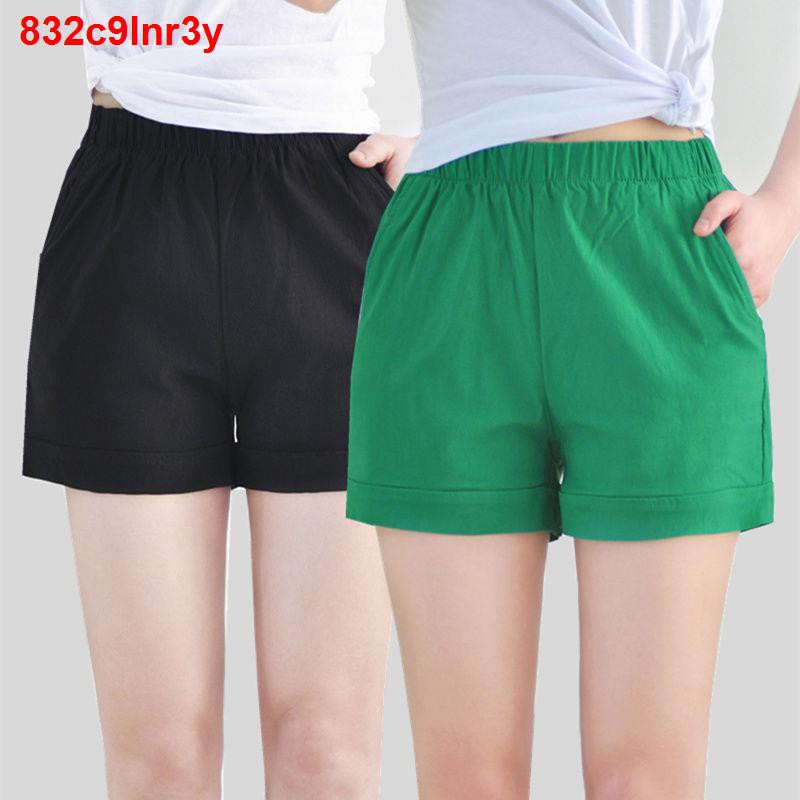 jean cạp caoFat mm plus size quần short cotton cạp cao dành cho phụ nữ vào mùa hè ống rộng thun lưng mỏng kiểu mặc