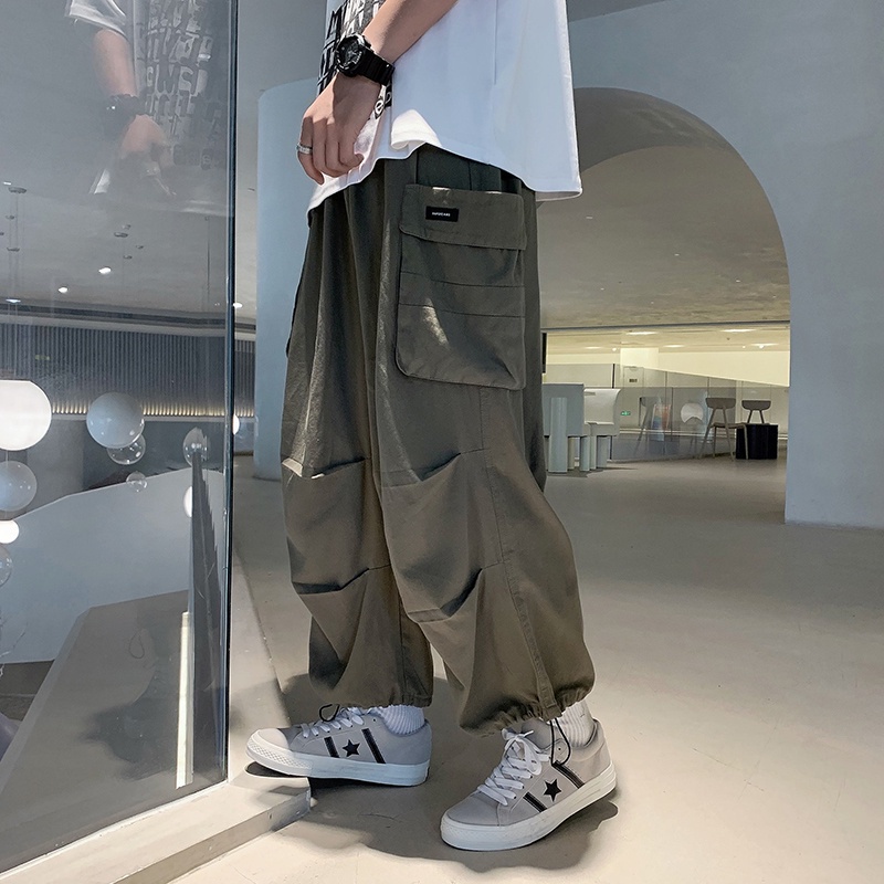 Loose Trend Hip Hop Big Pocket Workwear Unisex thời trang thoải mái giải trí 100 Suits thể thao rắn màu quần đơn giản
