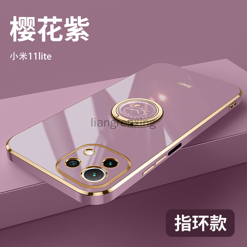 Ốp Điện Thoại silica gel Mềm Mạ Điện Kèm Móc Xỏ Ngón Cho xiaomi mi 11 lite xiaomi 11t xiaomi mi 11t pro Chống Sốc