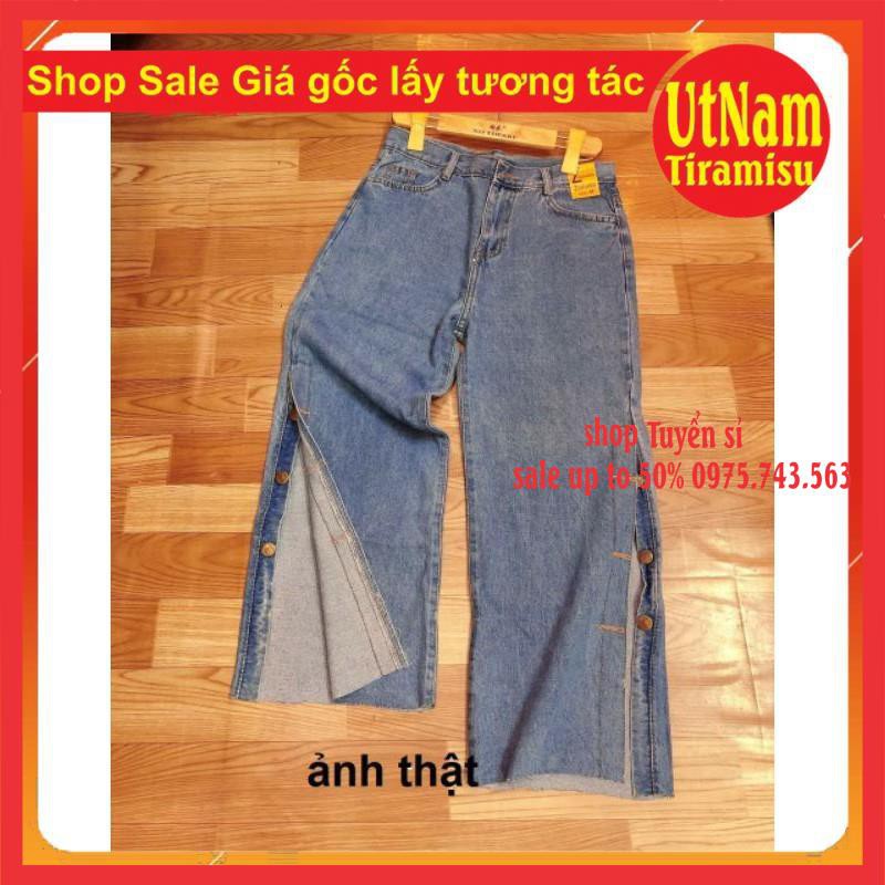 [Hàng Sẵn] Quần Jeans Nữ Ống Rộng Cạp Cao Xẻ Gấu Có Cúc Cài Dọc quần mặc được 2 kiểu cá tính phomg cách Ullzzang