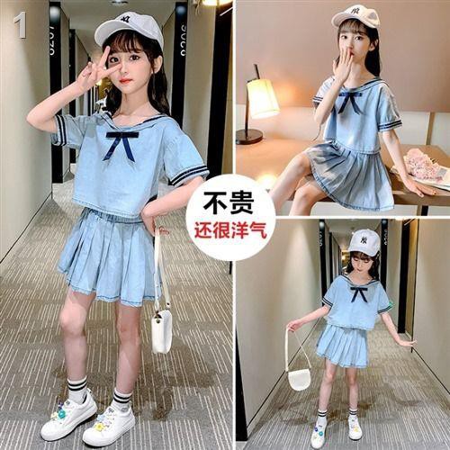 áo sơ mi trắng►❅♨Mùa xuân năm 2021 mới áo phông thủy thủ denim váy xếp ly phù hợp với xu hướng thời trang quần trẻ