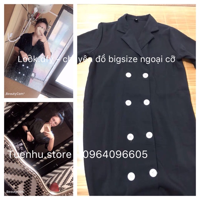 (Order-ảnh thật) bigsize L-4XL Đầm blazer cổ vest phối cúc dáng dài kèm belt tròn | BigBuy360 - bigbuy360.vn