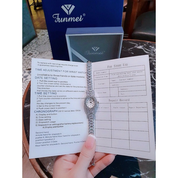 Đồng hồ nữ FUNMEI 20mm chính hãng máy Nhật Miyota đính đá swarovski chắc chắn full box thẻ bảo hành 12 tháng