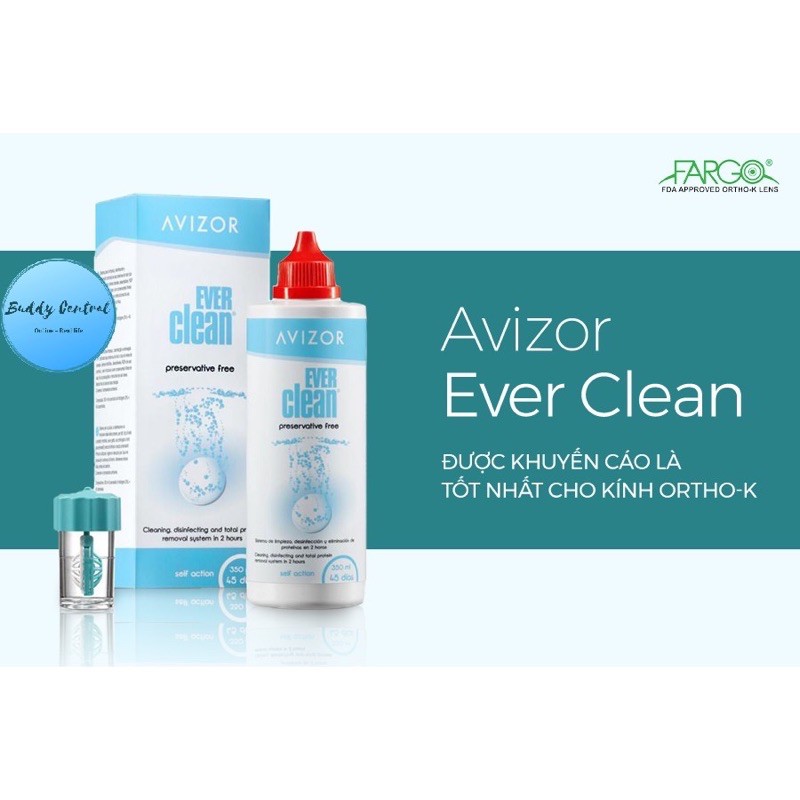 ✅Dung dịch tẩy và diệt khuẩn Lens [CHÍNH HÃNG] kính áp tròng Ortho-K Ever Clean Avizor 225ml