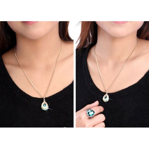 Dây chuyền phối mặt hình giọt nước đính đá thanh lịch cho phái nữ