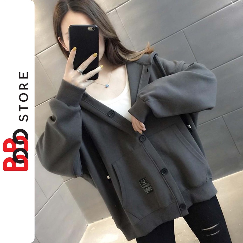Áo khoác nỉ ngoại form rộng hàng nút bảng lớn unisex dành cho nam nữ - BoBo Store