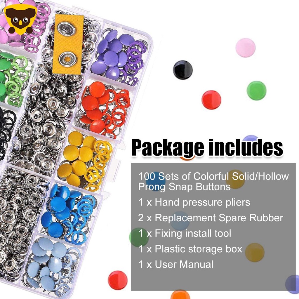 100 Bộ 10 màu Chốt Snap Kit Kim Loại Rỗng và Năm Vuốt Rắn Bộ khóa với Dụng cụ Kìm Áp lực