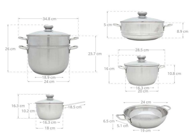 Bộ nồi Five star 5 món 3 đáy nắp inox và kính cao