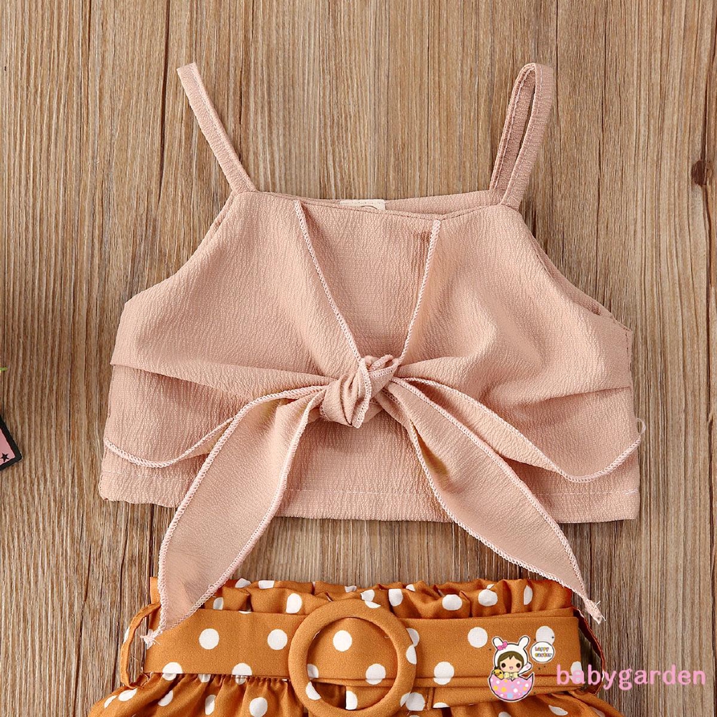 Set Áo Croptop Và Quần Sọt Hoạ Tiết Chấm Bi Cho Bé Gái