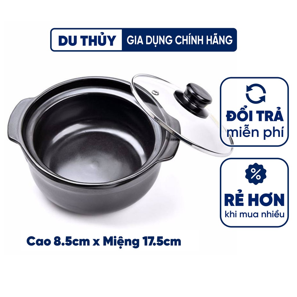 Nồi đất kho cá nắp kính, kích cỡ 1 lít, đất nung cao cấp, dùng được với lò vi sóng, chịu nhiệt -20 đến 400 độ C, bền bỉ