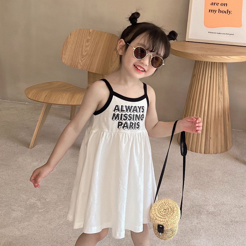 Đầm Công Chúa Không Tay In Chữ Phong Cách Hàn Quốc Thời Trang Mùa Hè Se7en