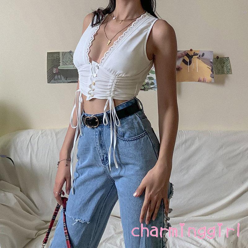 Áo Thun Sát Nách Cổ Chữ V Gợi Cảm Cho Nữ