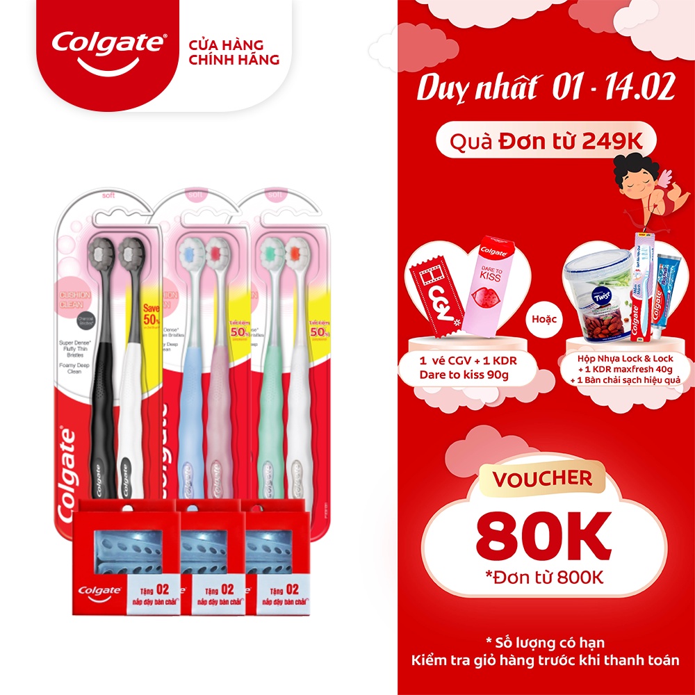 [Mã FMCGCO5 giảm 8% đơn 250K] Combo 6 bàn chải Colgate Cushion Clean công nghệ tạo bọt kem siêu mịn kèm nắp bảo vệ