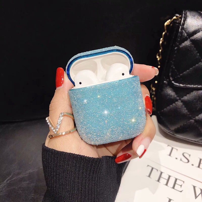 Vỏ bảo vệ hộp sạc tai nghe không dây Airpods bằng nhựa PC cứng trang trí kim tuyến lấp lánh | BigBuy360 - bigbuy360.vn