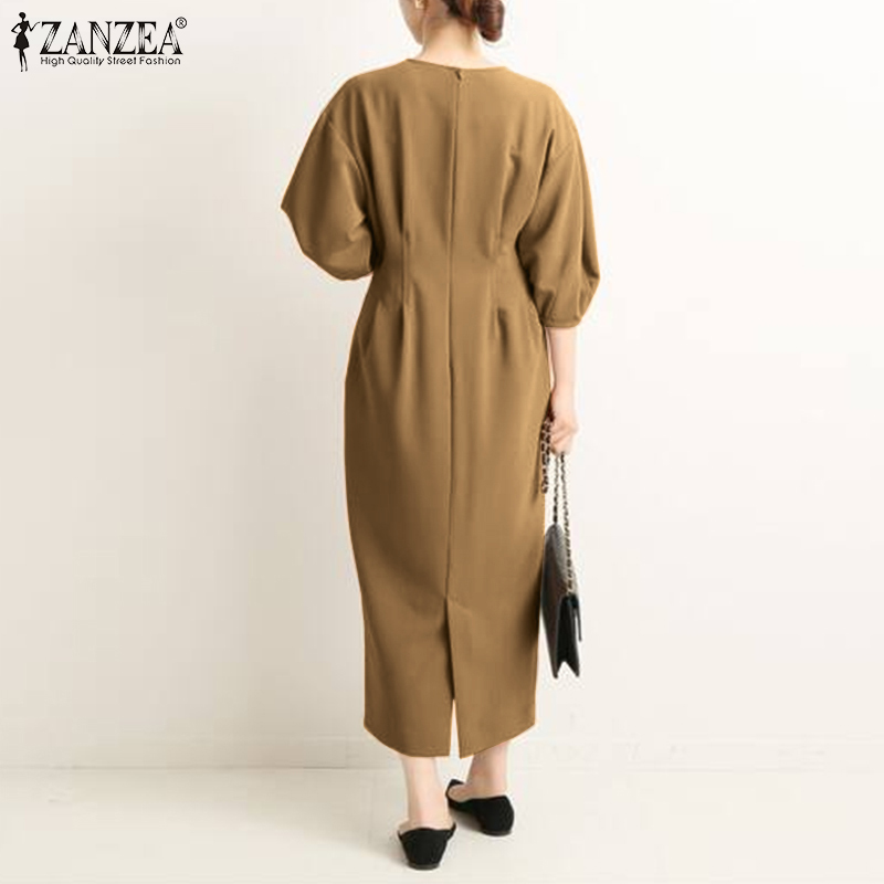 Đầm Maxi ZANZEA Tay Phồng Phong Cách Cổ Điển Thanh Lịch Thời Trang Nữ