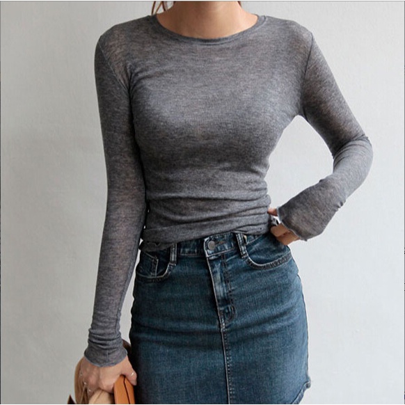 Áo Thun Cotton Mỏng Tay Dài Xuyên Thấu Gợi Cảm Chất Lượng Cao Cho Nữ