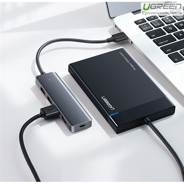 Hub chia USB 3.0 4 cổng Chính Hãng UGREEN 50768 CM207,vỏ nhôm+Cổng Trợ Nguồn micro USB